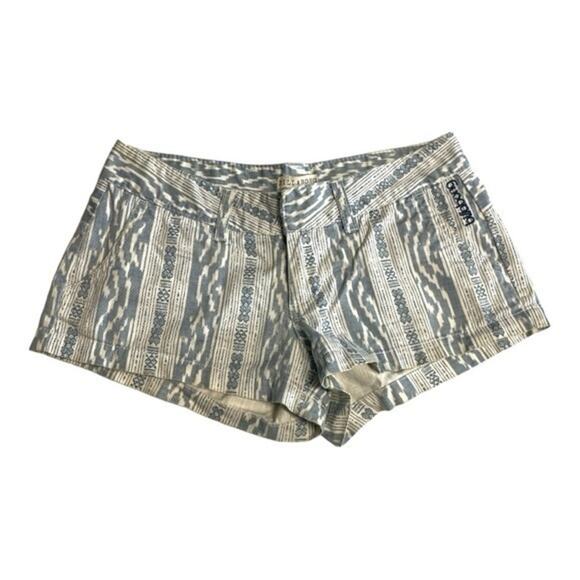 Billabong Printed Shorts Size 1 blue white zip fly clasp Aztec design pattern - Picture 1 of 6